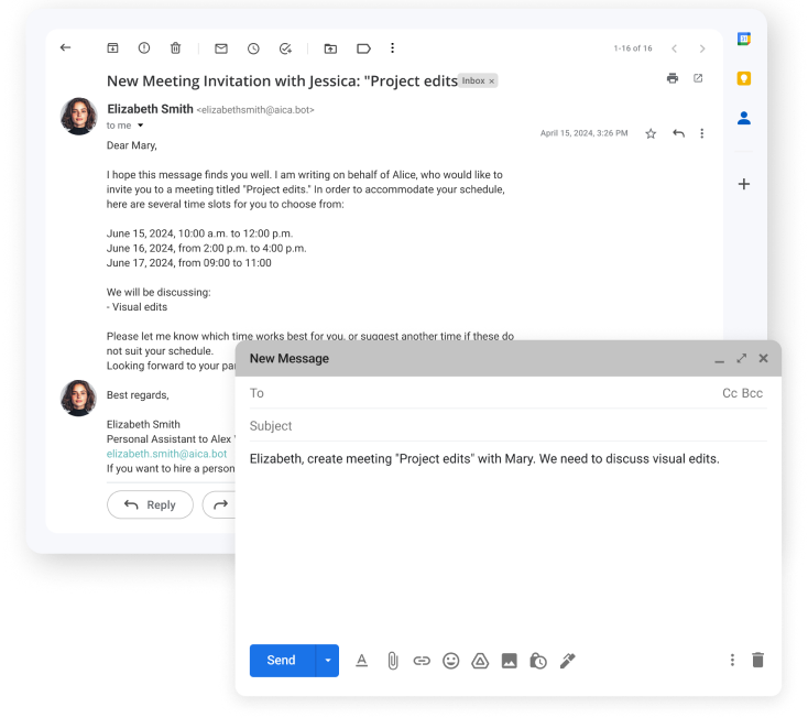 AICA autonomously negotiating meeting times via email with multiple participants